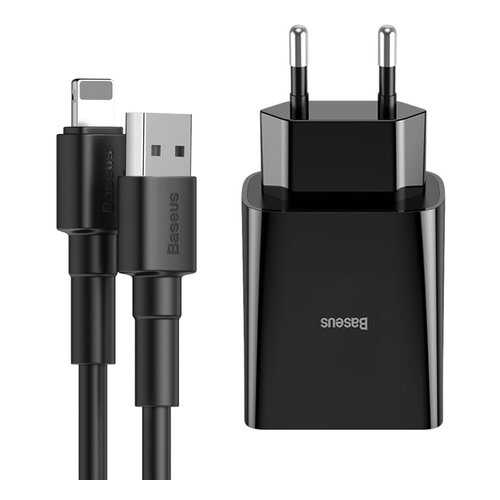 Сетевое зарядное устройство Baseus Speed Mini 1m 2USB 2.4A+кабель USB-iP Black в МТС