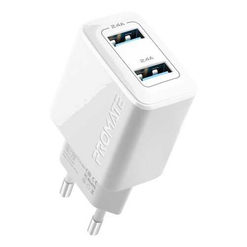 Сетевое зарядное устройство Promate BiPlug 2хUSB 2.4A, 12W (white) в МТС